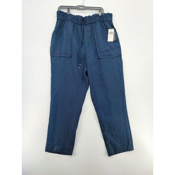 Lauren Ralph Women's Navy Pull-On Drawstring Casual Linen Pants Size 14 - Picture 1 of 13